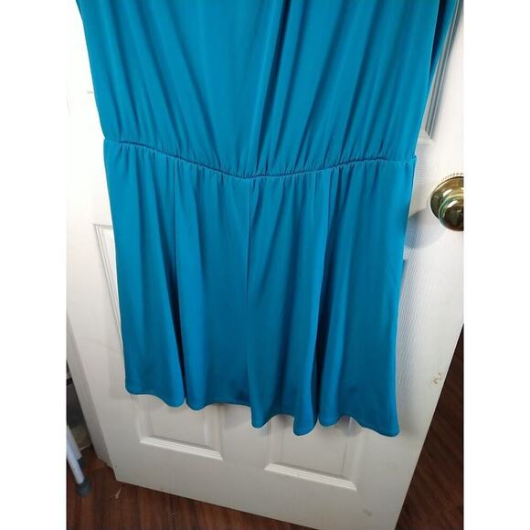 Susan Graver Aqua Shift Shorts Lined beaded VNeck Dress. Size 1XP - Picture 3 of 13